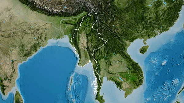 Gros Plan Zone Frontalière Myanmar Sur Une Carte Satellite Point — Photo