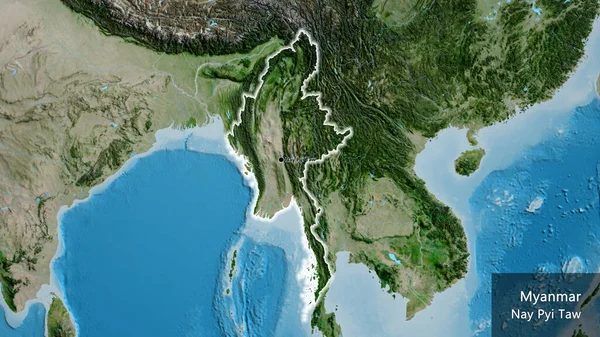 Myanmar Sınır Bölgesinin Uydu Haritasında Yakın Plan Görüntüsü Ana Nokta — Stok fotoğraf
