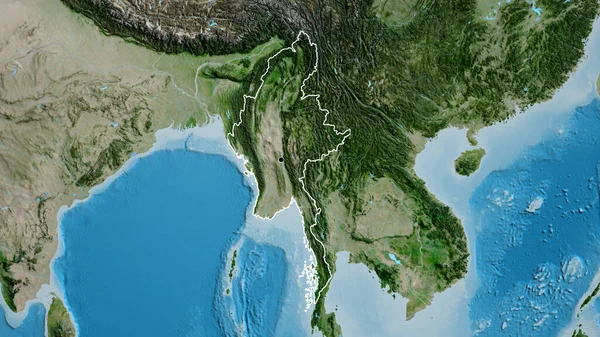 在卫星地图上对缅甸边境地区进行的密切监视 资本点 国家形貌概述 — 图库照片