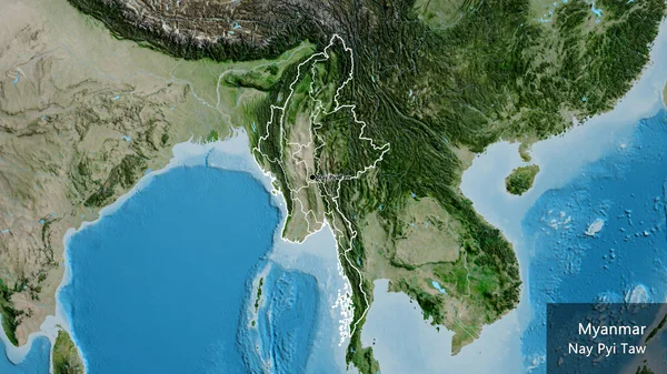 Myanmar Sınır Bölgesinin Bölgesel Sınırlarının Uydu Haritasına Yakın Çekim Ana — Stok fotoğraf