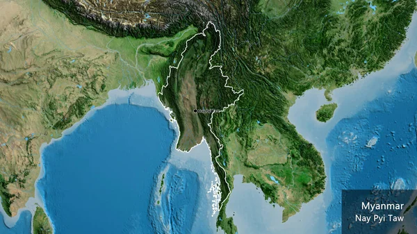 미얀마 지역의 촬영은 지도에 구름이 국가의 모양을 중심으로 나라의 — 스톡 사진