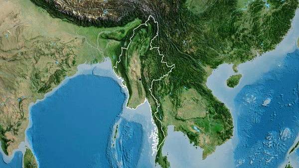 衛星地図上のミャンマー国境地帯の閉鎖 資本ポイント 全国の概要 — ストック写真