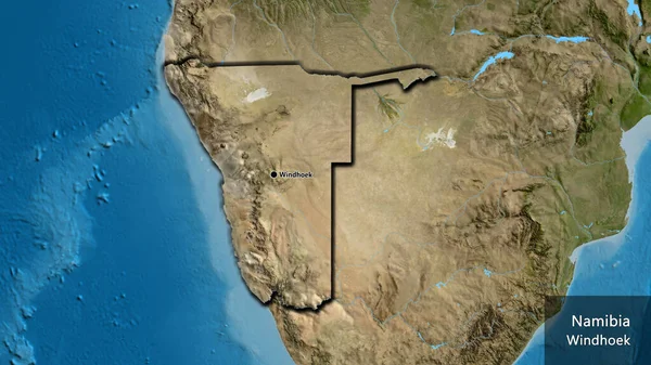 Närbild Namibias Gränsområde Satellitkarta Huvudpunkt Skalade Kanter Landet Form Landets — Stockfoto