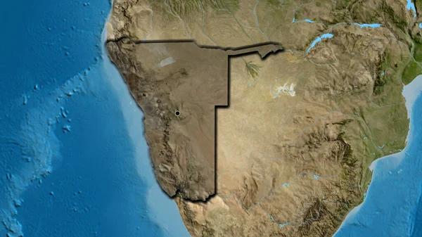 纳米比亚边境地区的特写镜头 用卫星地图上的黑暗阴影突出显示 资本点 国家形状的斜边 — 图库照片