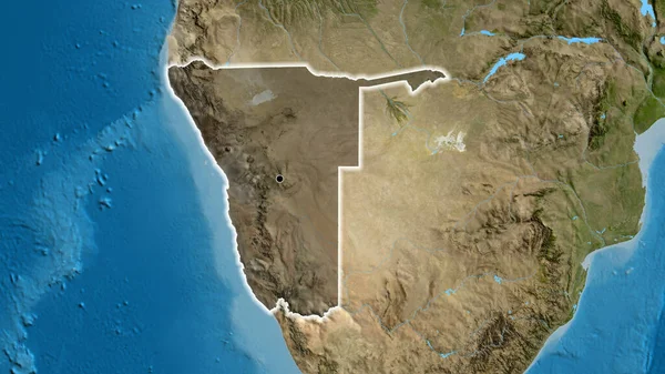 衛星地図上の暗いオーバーレイで強調ナミビア国境地域のクローズアップ 資本ポイント 全国に光る — ストック写真