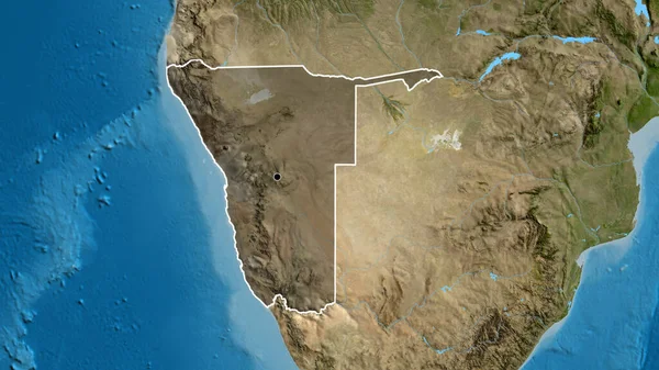 纳米比亚边境地区的特写镜头 用卫星地图上的黑暗阴影突出显示 资本点 国家形貌概述 — 图库照片