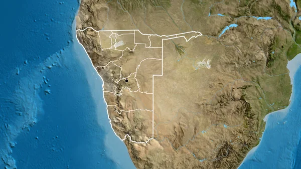 Крупним Планом Прикордонна Зона Намібії Регіональні Кордони Супутниковій Карті Столична — стокове фото