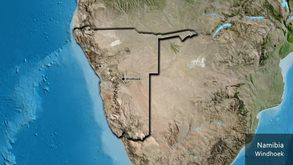 Närbild Namibias Gränsområde Satellitkarta Huvudpunkt Skalade Kanter Landet Form Landets — Stockfoto