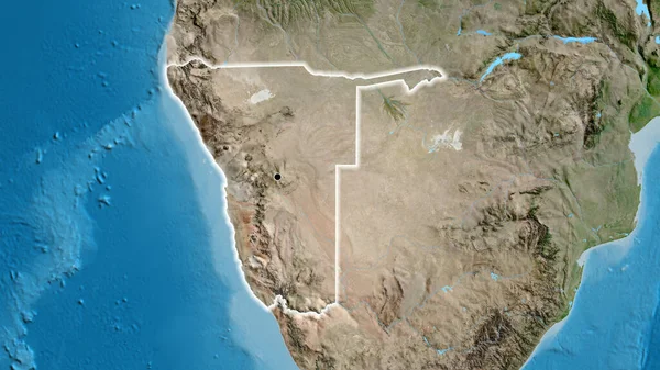 Närbild Namibias Gränsområde Satellitkarta Huvudpunkt Glow Runt Landet Form — Stockfoto