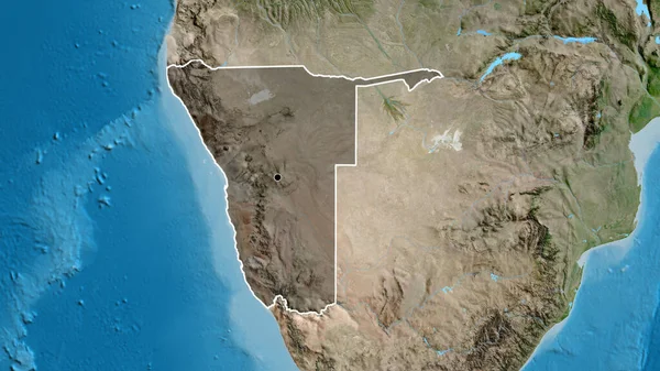 纳米比亚边境地区的特写镜头 用卫星地图上的黑暗阴影突出显示 资本点 国家形貌概述 — 图库照片