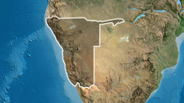 纳米比亚边境地区的特写镜头 用卫星地图上的黑暗阴影突出显示 资本点 风靡全国 — 图库照片