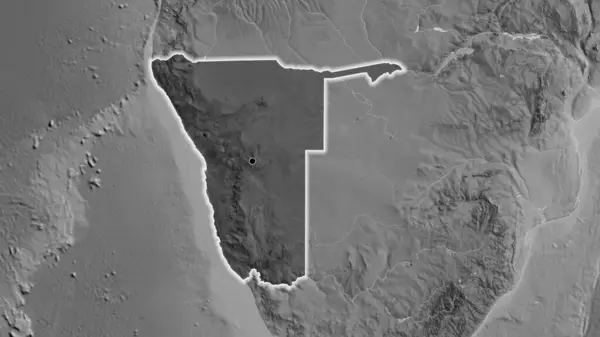 Close Namibia Border Area Highlighting Dark Overlay Grayscale Map Capital — Stock Photo, Image