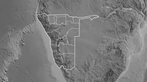 Close Namibia Border Area Its Regional Borders Grayscale Map Capital — Stock Photo, Image