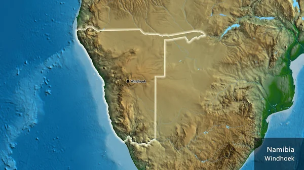 Крупный План Приграничной Зоны Намибии Физической Карте Отличный Момент Светится — стоковое фото