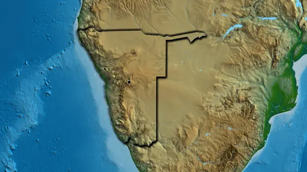 Close Namibia Border Area Physical Map Capital Point Bevelled Edges — Stock Photo, Image