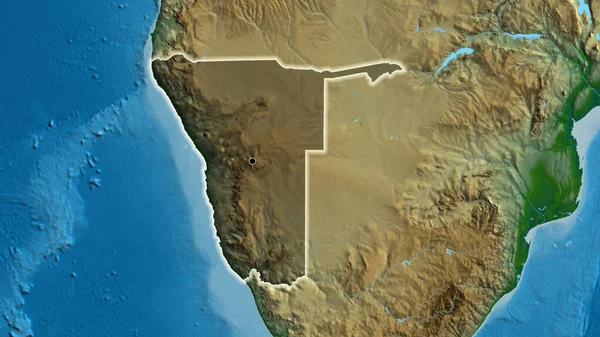 纳米比亚边境地区的特写镜头突出显示了一张实景地图上的黑暗阴影 资本点 风靡全国 — 图库照片