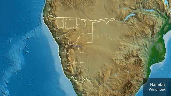 Close Namibia Border Area Its Regional Borders Physical Map Capital — Stock Photo, Image