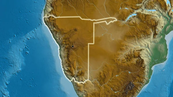 Detailní Záběr Pohraniční Oblasti Namibie Reliéfní Mapě Fakt Záře Kolem — Stock fotografie
