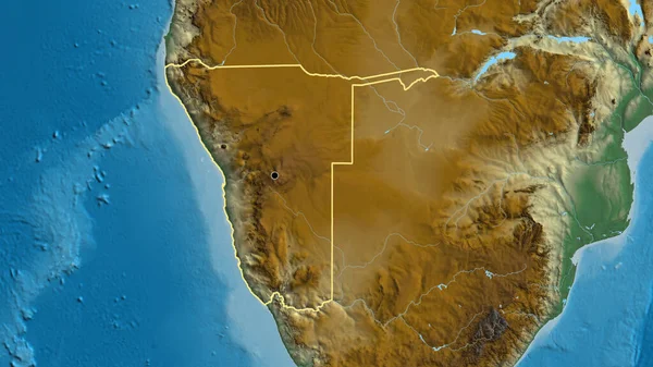 Detailní Záběr Pohraniční Oblasti Namibie Reliéfní Mapě Fakt Obrys Kolem — Stock fotografie