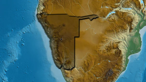 Detailní Záběr Pohraniční Oblasti Namibie Zvýrazňující Tmavou Vrstvu Reliéfní Mapě — Stock fotografie