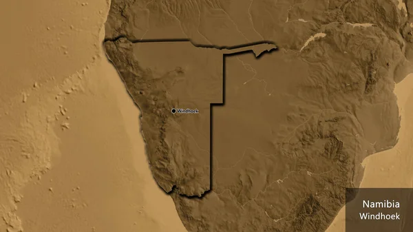 Närbild Namibias Gränsområde Karta Över Sepiahöjder Huvudpunkt Skalade Kanter Landet — Stockfoto