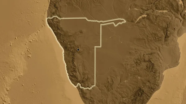 Närbild Namibias Gränsområde Karta Över Sepiahöjder Huvudpunkt Glow Runt Landet — Stockfoto
