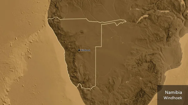 Närbild Namibias Gränsområde Karta Över Sepiahöjder Huvudpunkt Runt Landet Landets — Stockfoto