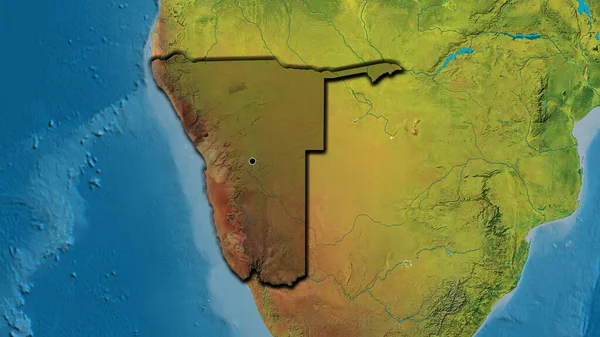纳米比亚边境地区的特写镜头 用地形图上的黑暗阴影突出显示 资本点 国家形状的斜边 — 图库照片