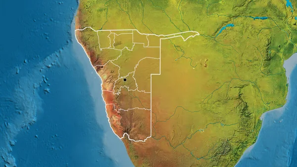 在地形图上对纳米比亚边境地区及其区域边界进行密切监视 资本点 国家形貌概述 — 图库照片