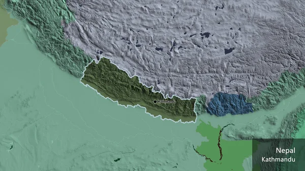 Close Nepal Border Area Highlighting Dark Overlay Administrative Map Capital — Stock Photo, Image