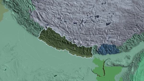 Detailní Záběr Nepálské Pohraniční Oblasti Tmavým Překrytím Administrativní Mapě Fakt — Stock fotografie