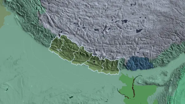 Detailní Záběr Nepálské Hraniční Oblasti Jejích Regionálních Hranic Administrativní Mapě — Stock fotografie