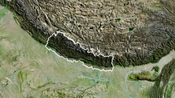 Крупный План Приграничной Зоны Непала Выделяющийся Тёмным Наложением Спутниковую Карту — стоковое фото