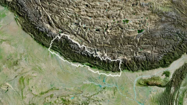 Крупный План Приграничной Зоны Непала Спутниковой Карте Отличный Момент Светится — стоковое фото