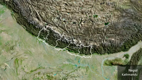 Närbild Nepals Gränsområde Och Dess Regionala Gränser Satellitkarta Huvudpunkt Runt — Stockfoto
