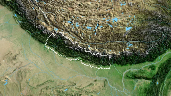 衛星地図上のネパール国境地帯の閉鎖 資本ポイント 全国の概要 — ストック写真