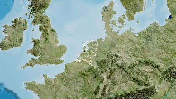 Hollanda Sınır Bölgesinin Bölgesel Sınırlarının Uydu Haritasında Yakın Çekimleri Ana — Stok fotoğraf