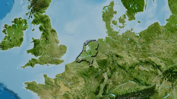 Gros Plan Frontière Néerlandaise Sur Une Carte Satellitaire Point Capital — Photo