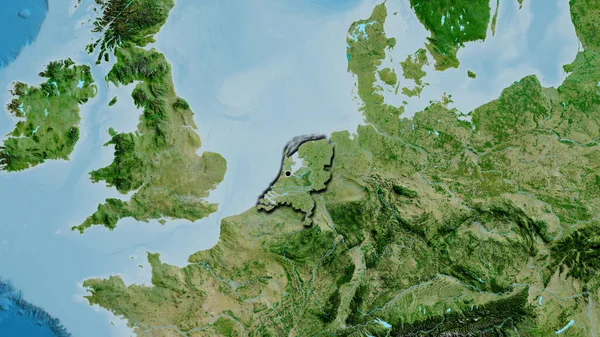 Close Netherlands Border Area Satellite Map Capital Point Bevelled Edges — Stock Photo, Image