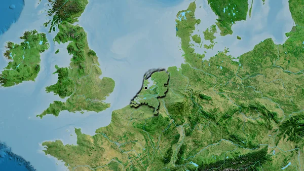 Close Netherlands Border Area Satellite Map Capital Point Bevelled Edges — Stock Photo, Image