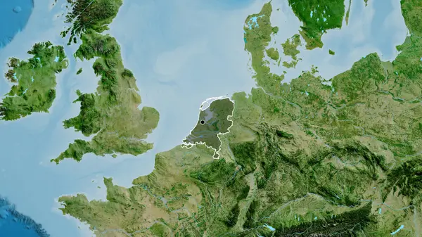 Hollanda Sınır Bölgesinin Yakın Çekimleri Bir Uydu Haritasında Koyu Bir — Stok fotoğraf