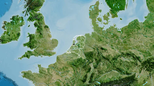 Hollanda Sınır Bölgesinin Bölgesel Sınırlarının Uydu Haritasında Yakın Çekimleri Ana — Stok fotoğraf