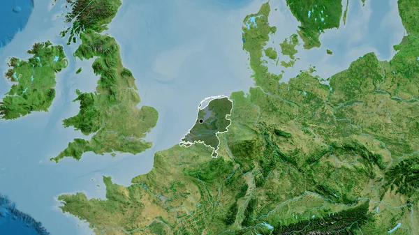 Zbliżenie Strefy Przygranicznej Holandii Ciemną Powłoką Mapie Satelitarnej Główny Punkt — Zdjęcie stockowe