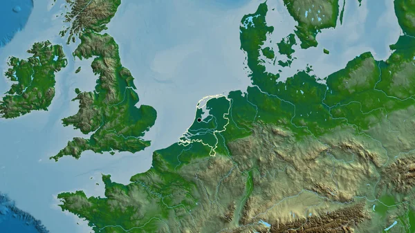 Zbliżenie Strefy Przygranicznej Niderlandów Fizycznej Mapie Główny Punkt Zarys Kształtu — Zdjęcie stockowe
