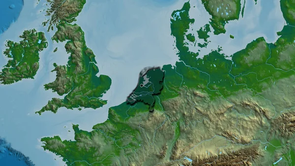Zbliżenie Strefy Przygranicznej Holandii Ciemną Powłoką Fizycznej Mapie Główny Punkt — Zdjęcie stockowe