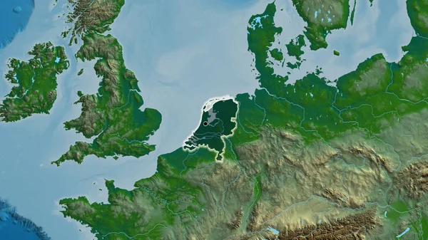 Крупним Планом Нідерланди Виділяють Прикордонну Зону Темним Накладанням Фізичну Карту — стокове фото