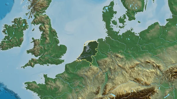 Zbliżenie Strefy Przygranicznej Holandii Ciemnym Pokryciem Mapie Pomocy Główny Punkt — Zdjęcie stockowe
