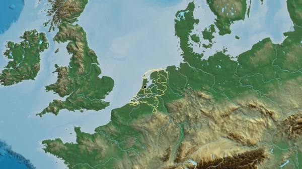 Bir Yardım Haritasında Hollanda Sınır Bölgesi Bölgesel Sınırlarının Yakınlaştırılması Ana — Stok fotoğraf