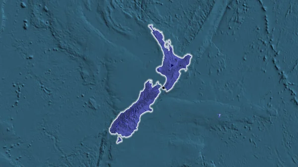 Nahaufnahme Des Neuseeländischen Grenzgebiets Auf Einer Verwaltungskarte Kapitalpunkt Glühen Ganzen — Stockfoto