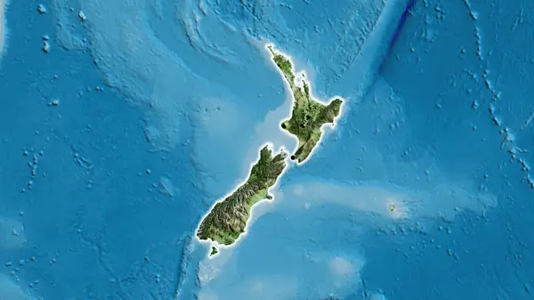 Close Área Fronteira Nova Zelândia Mapa Satélite Ponto Capital Brilho — Fotografia de Stock